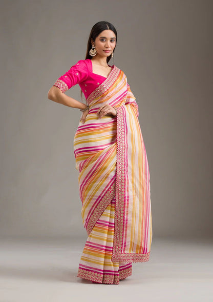 Mastani - Beautiful Leriya Print Silk Saree with Stitched Blouse options