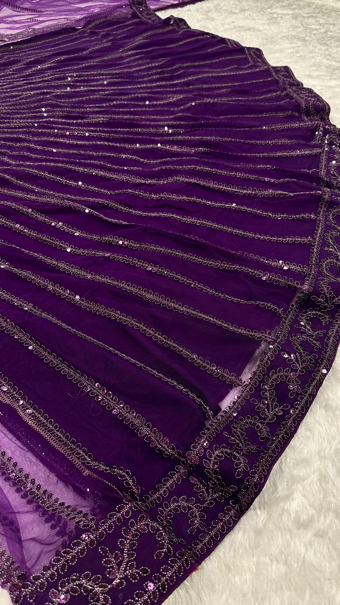 Purple & Wine Beautiful Net Lehenga with Premium Sequins and Dori Work Fully Stitched