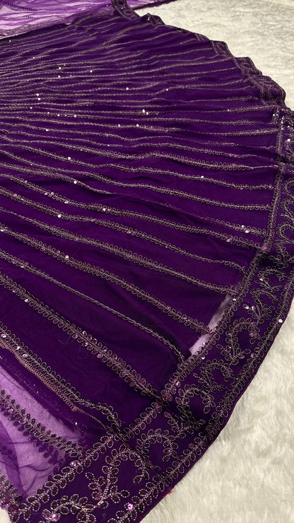 Purple & Wine Beautiful Net Lehenga with Premium Sequins and Dori Work Fully Stitched