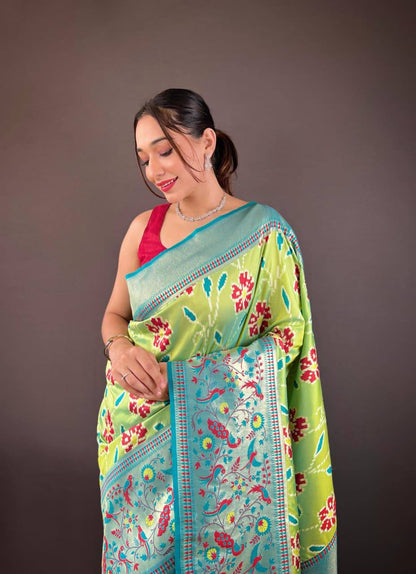 Premium Soft Silk With Rich Patola Weaving and Contast Pallu with Stitched Blouse