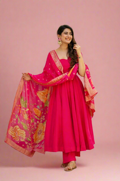 Rani Pink Good flaired Anarkali readymade Gown