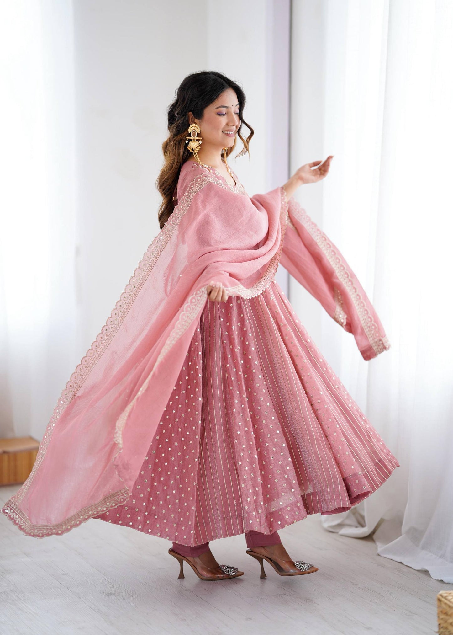 Vedika - Premium Soft Silk Anarkali Gown with Embroidery Sequins Work Fully Stitched