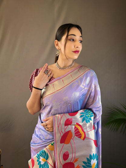 Suhani - Pure Paithai Silk Floral Weaved Saree with Stitched Blouse Options
