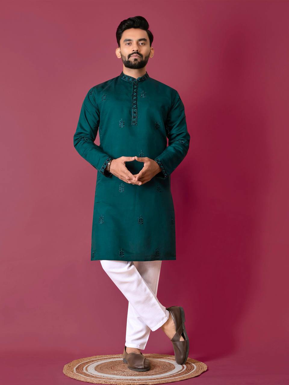 Premium Handwork on Silk Kurta with Pajama for Men