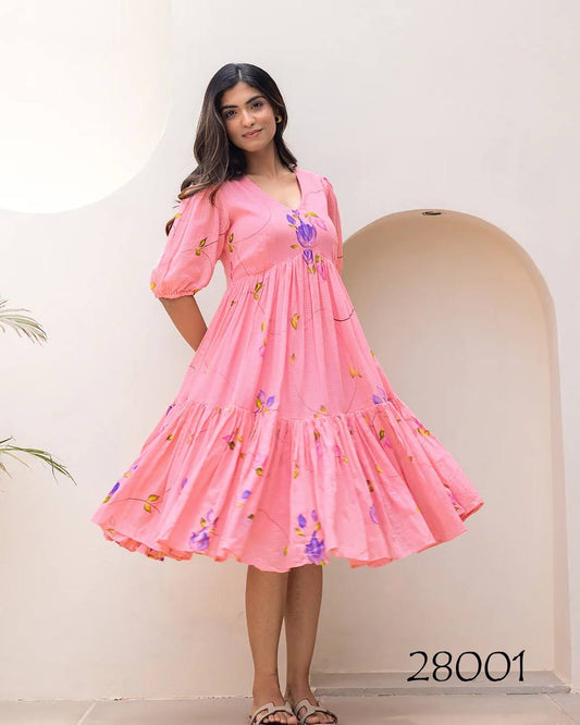 Pink Beautiful Floral Printed Soft Kota Fabric Casual Wear Readymade upto 6XL sizes