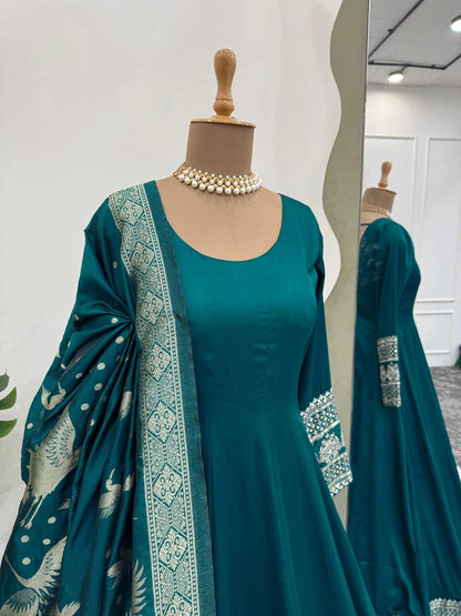Rama blue Premium Satin readymade Gown