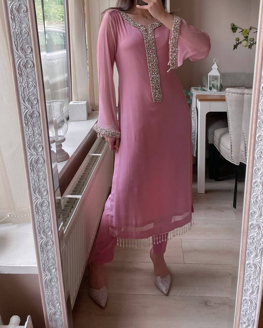 Pastel Pink Premium Georgette Readymade Suit