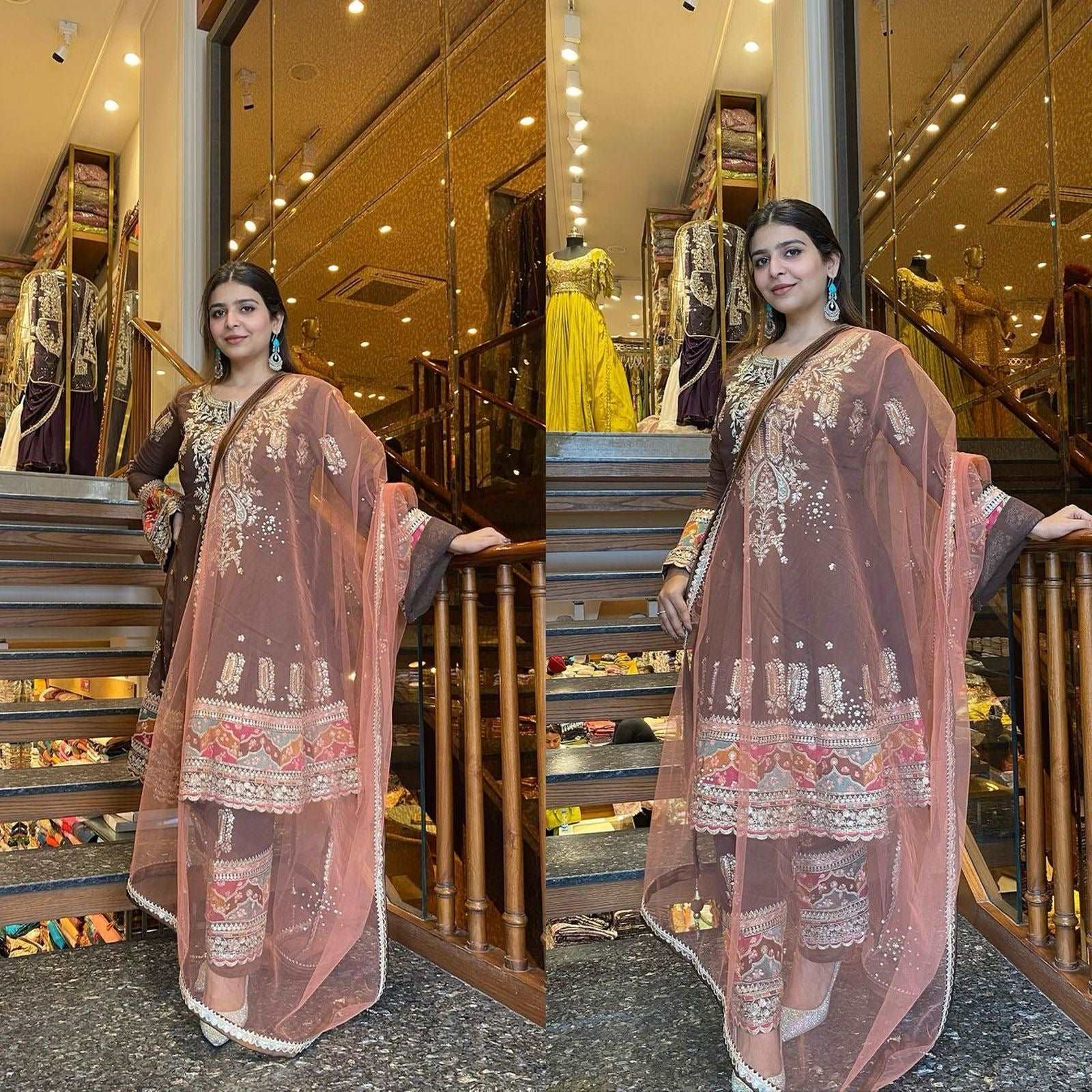 Dark purple top with pant and dupatta