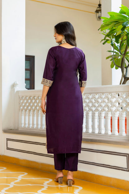 Thanos Purple Soft Silk Kurti Set with Beautiful Embroidery