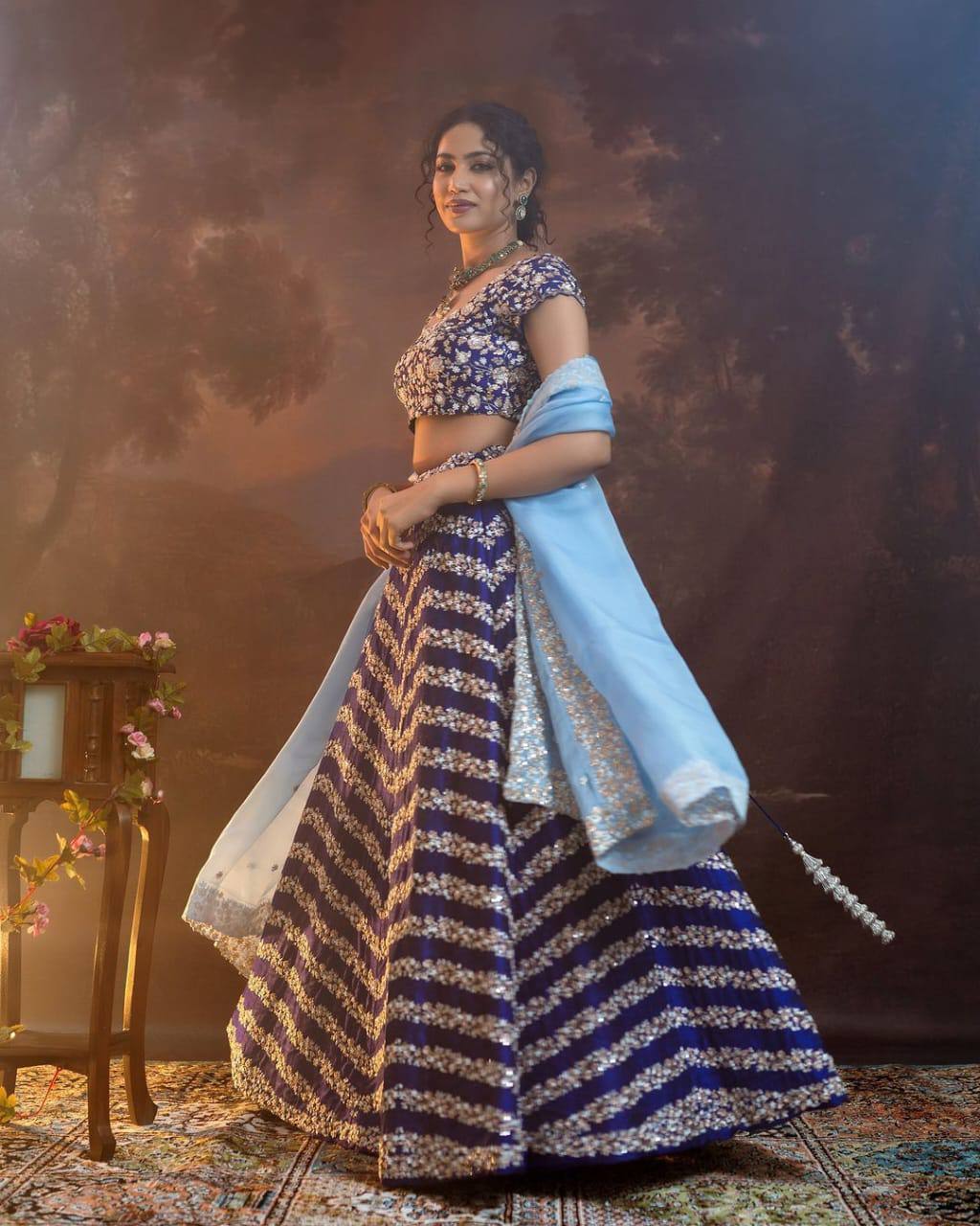 Premium Royal Blue Silk Lehenga with Heavy Embroidery Fully Stitched