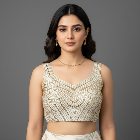 Beautiful Foil Mirror Work Silk Readymade Blouse to Pair with Saree or Lehenga