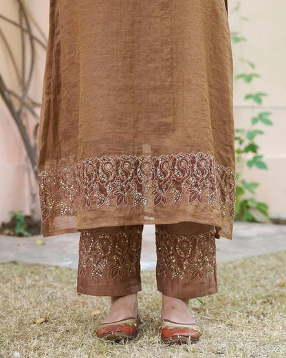 Premium Brown Chanderi Silk Readymade Suit