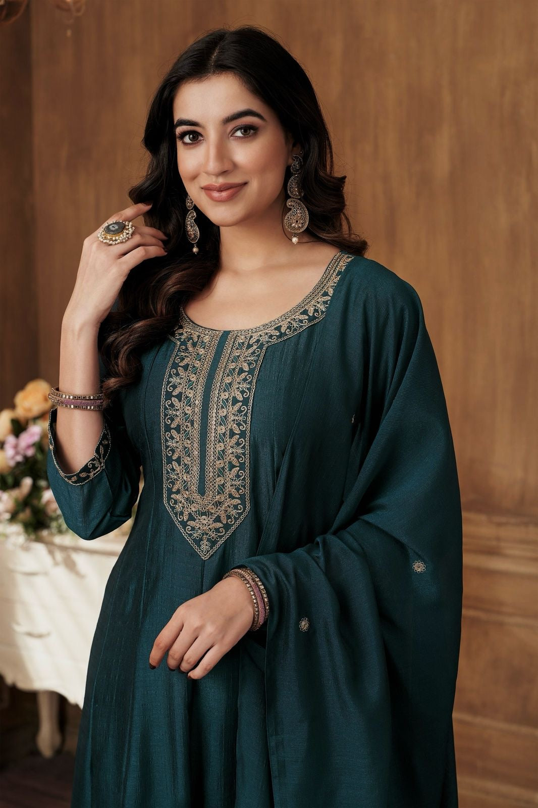 Vichitra Silk Embroidered Suit Fully Stitched
