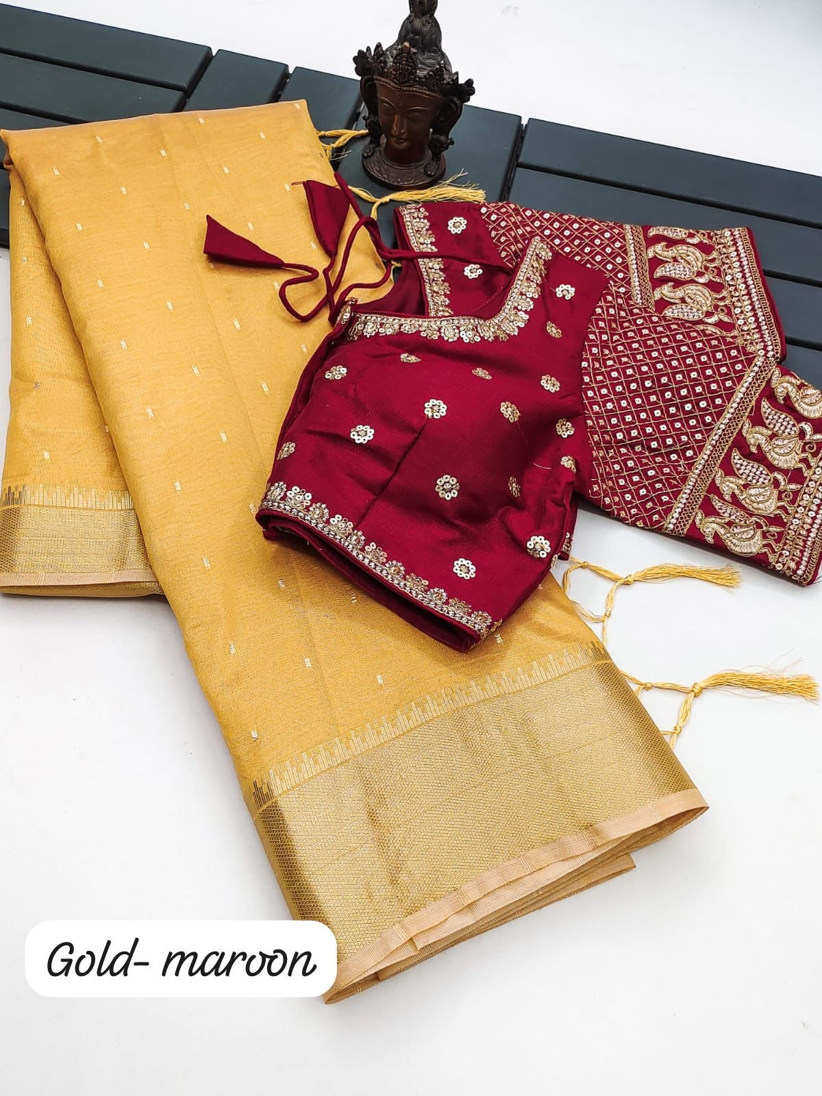 A Soft Tissue Silk saree with Readymade work Blouse