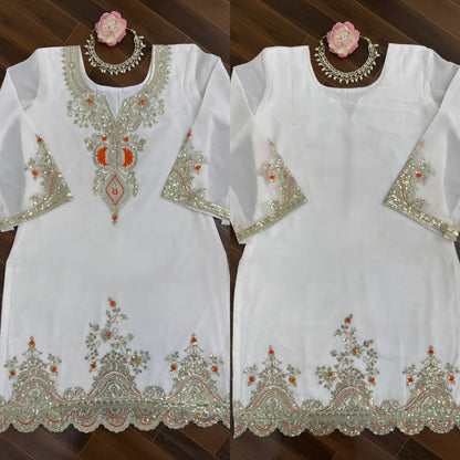 Premium Black or White Embroidered Fully Stitched Sharara Set in Readymade Sizes