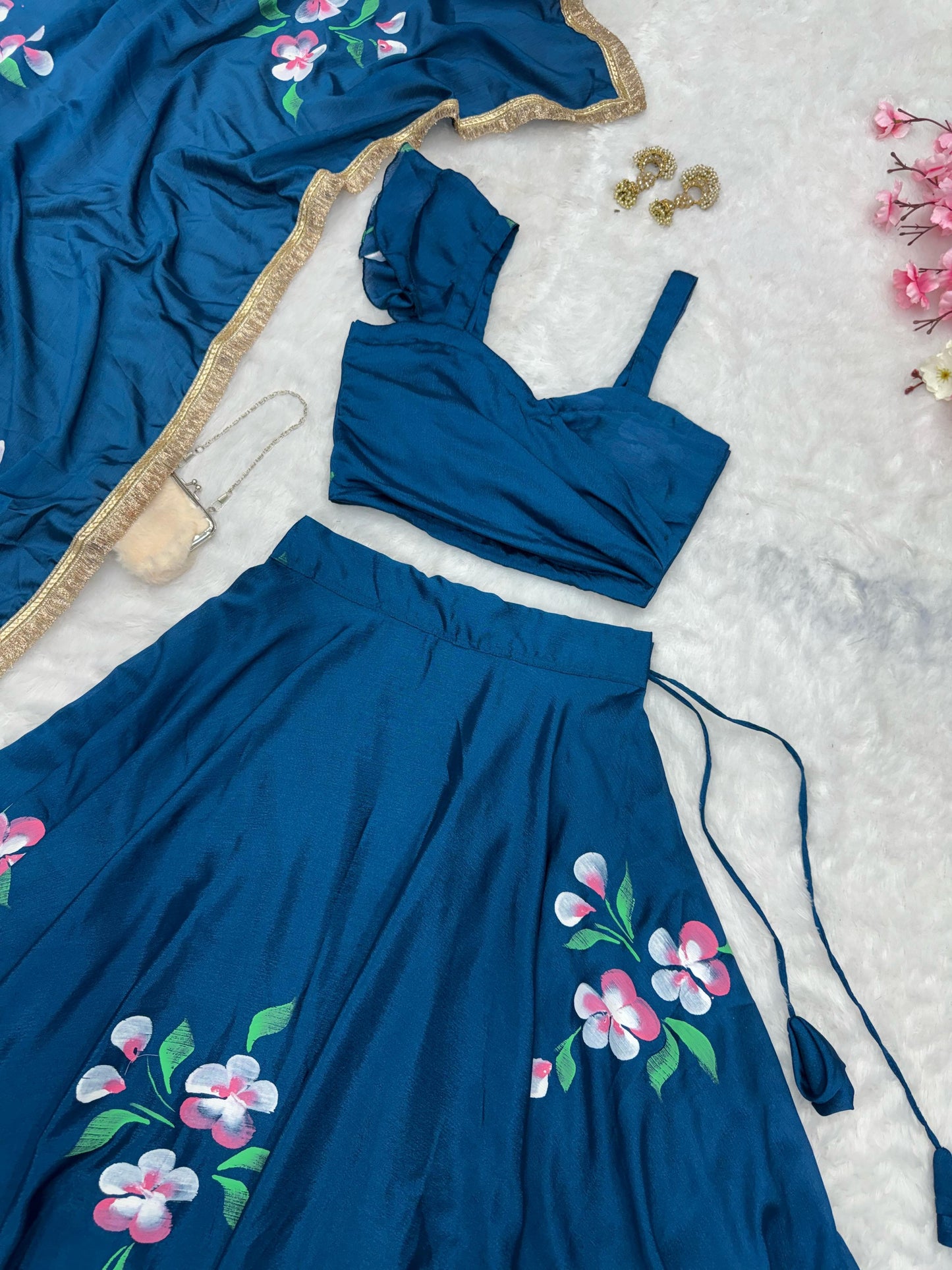 Soft Chinon Floral Fully Stitched Lehenga