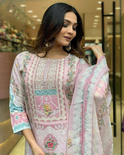 Light pink printed kurti set