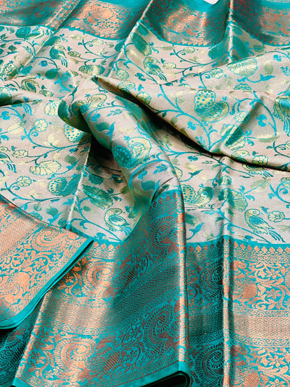 Premium Turquoise dual tone kanjiavaram style silk saree with blouse