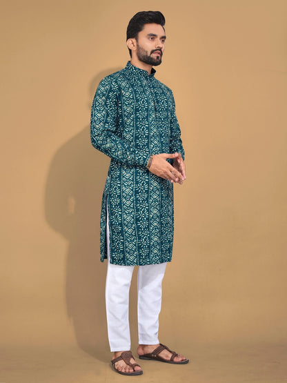 Soft & Comfy Cotton With Foil Print Men's Kurta with Cotton Pajama