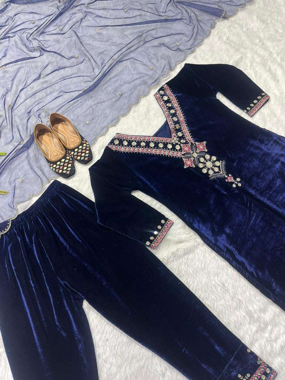 Navy blue Velvet Top with pants