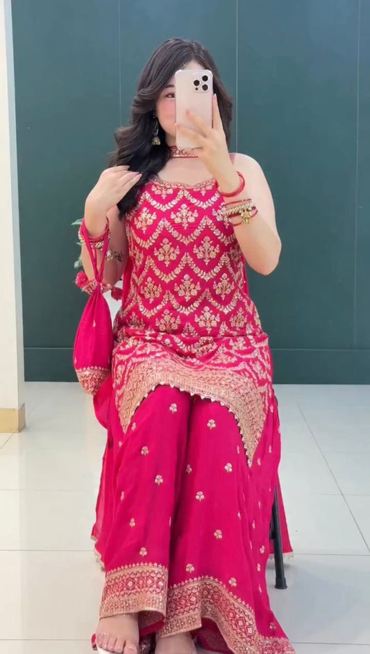Pari - Rani Pink Sleeveless Soft Georgette Punjabi Suit