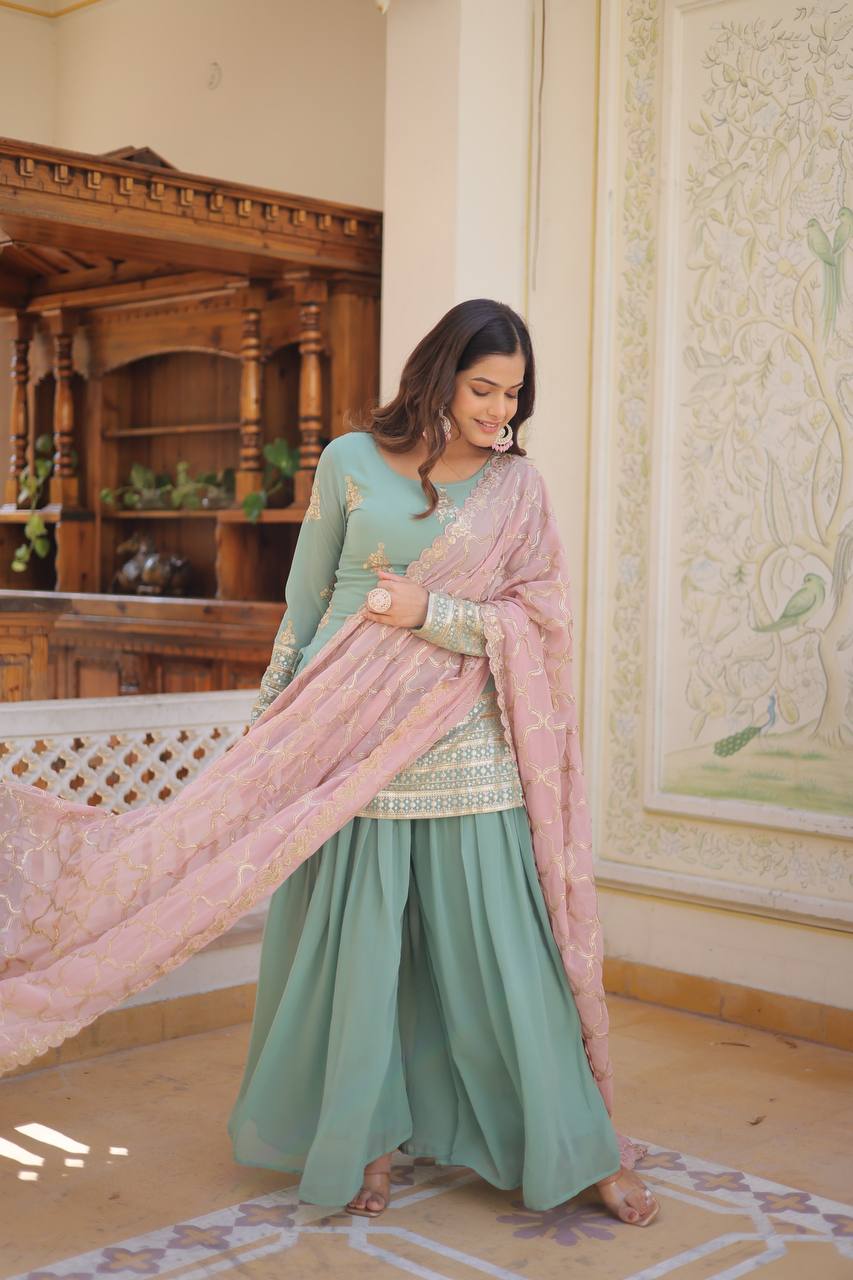 Beautiful Pastel colours top and plazzo set fully stitched