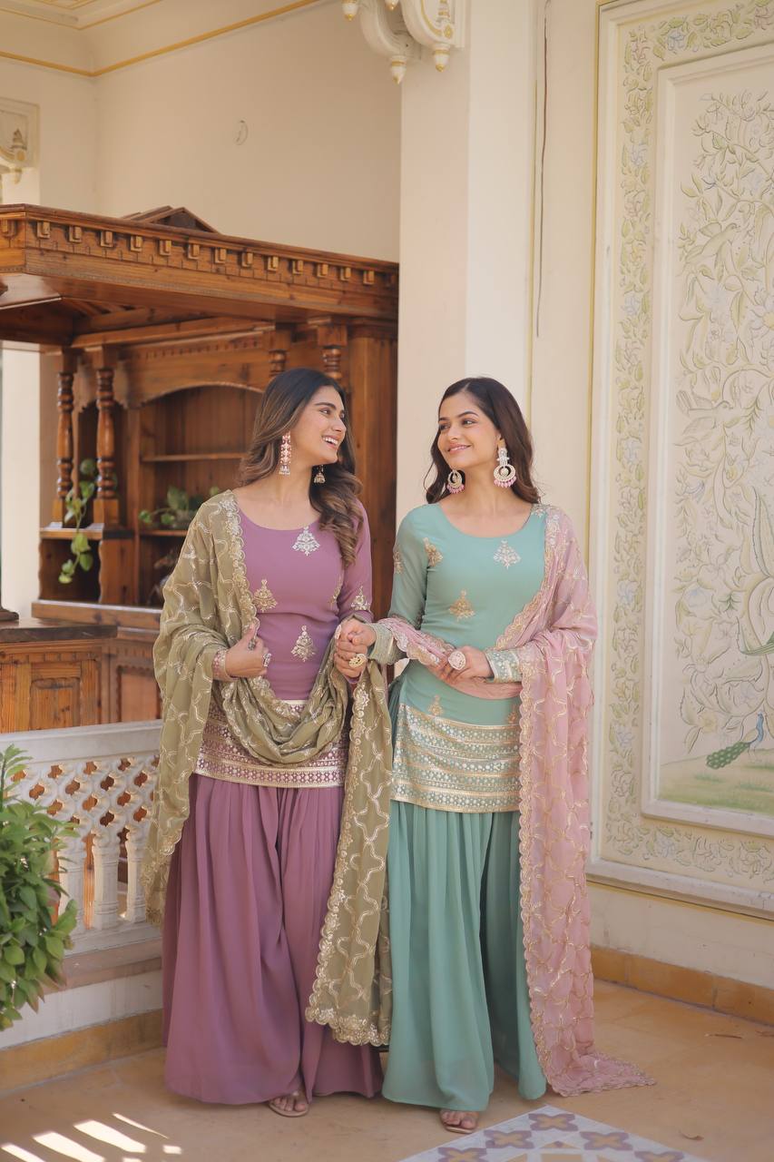 Beautiful Pastel colours top and plazzo set fully stitched