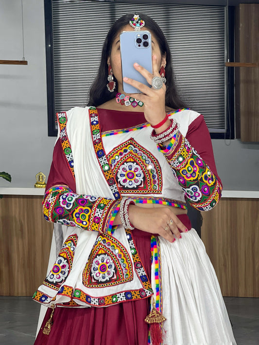 Koyal - Maroon Navratri Special Gamthi Handwork Chaniya Choli