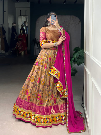 Floral Printed Beautiful Tasar Soft Silk Chaniya Cholis for Navratri