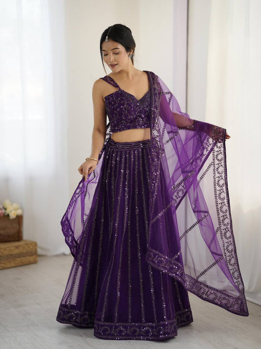 Jamun Purple Premium Net Lehenga Fully Stitched