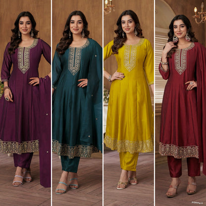Vichitra Silk Embroidered Suit Fully Stitched