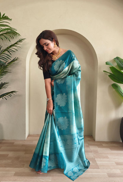 Resham - Silk Saree with Silver Zari Motif Weaved With Stitched Blouse Options