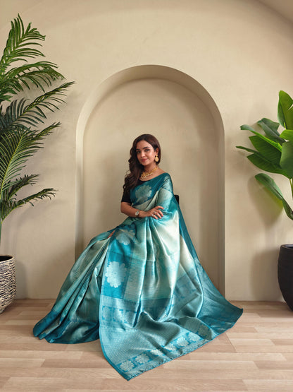 Resham - Silk Saree with Silver Zari Motif Weaved With Stitched Blouse Options