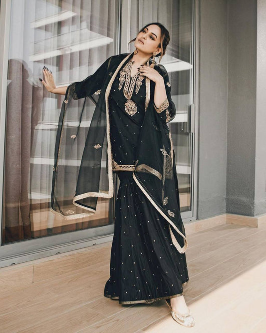 Black bollywood style sharara set fully stitched sizes