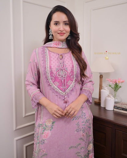 Baby Pink Linen Readymade Suit