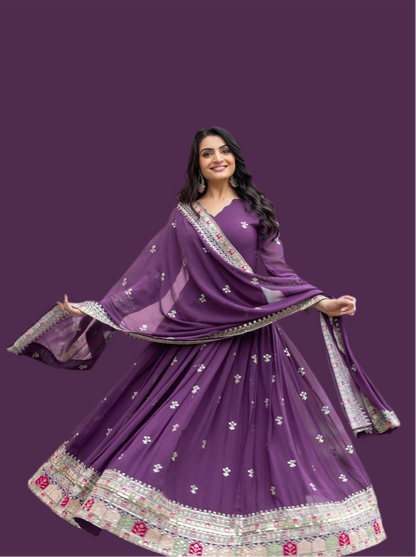 Eggplant Purple Premium Embroidered Gown fully stitched