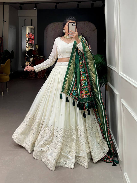 Navratri Special Off white Mirror Work Lehenga in 2 Beautiful Colours