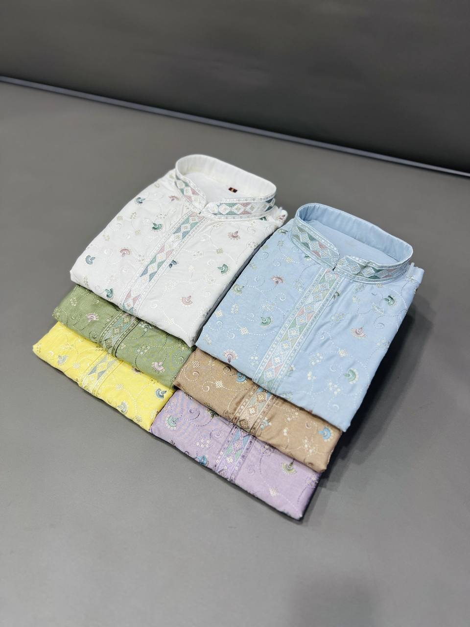 Men's Silk Fabric Floral Embroidered Kurta with Pajama