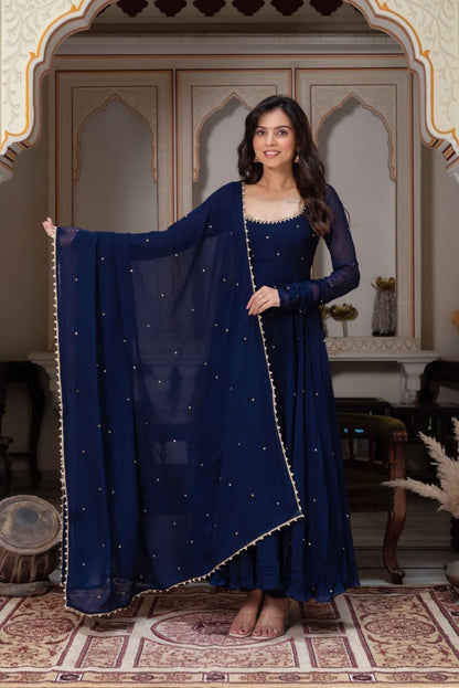 Beautiful Navy Blue Georgette Gown Fully Stitched