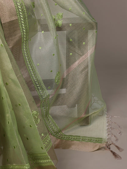 Malvika - Premium Shimmer Net type Pastel Colours Saree with Stitched Blouse of your Own Style