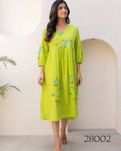 Parrot Green Beautiful Floral Printed Soft Kota Fabric Casual Wear Readymade upto 6XL sizes