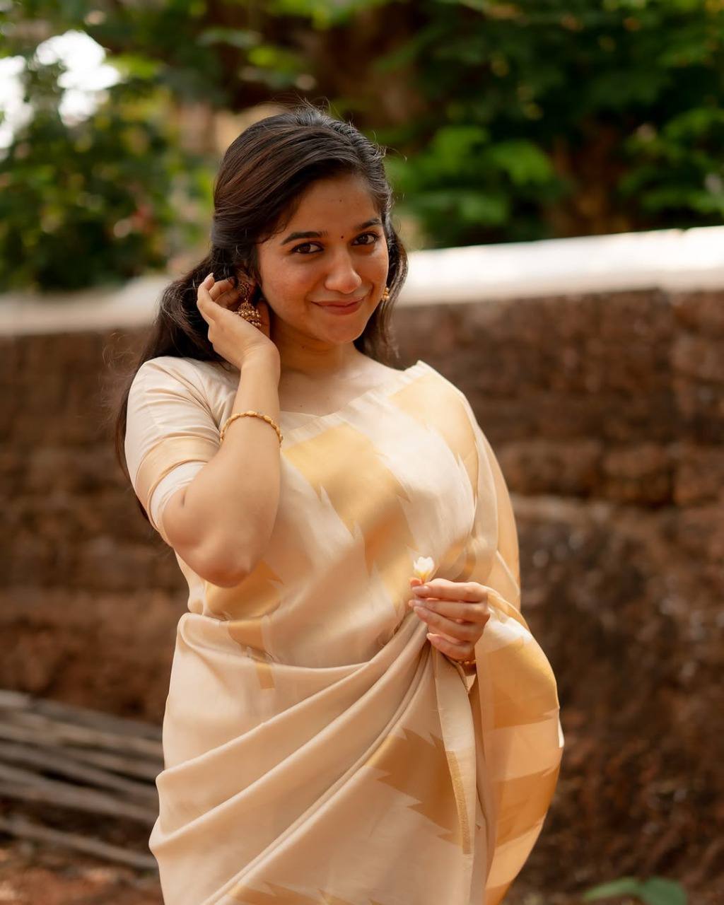 Off White Premium Banarasi Silk Saree with Stitched Blouse options