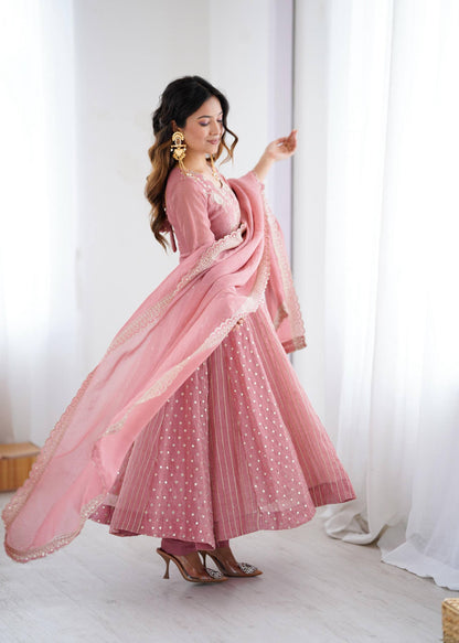 Vedika - Premium Soft Silk Anarkali Gown with Embroidery Sequins Work Fully Stitched