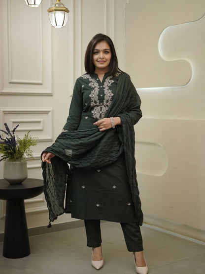 Kavya - Premium Dark Green Kurti Set for all occasions