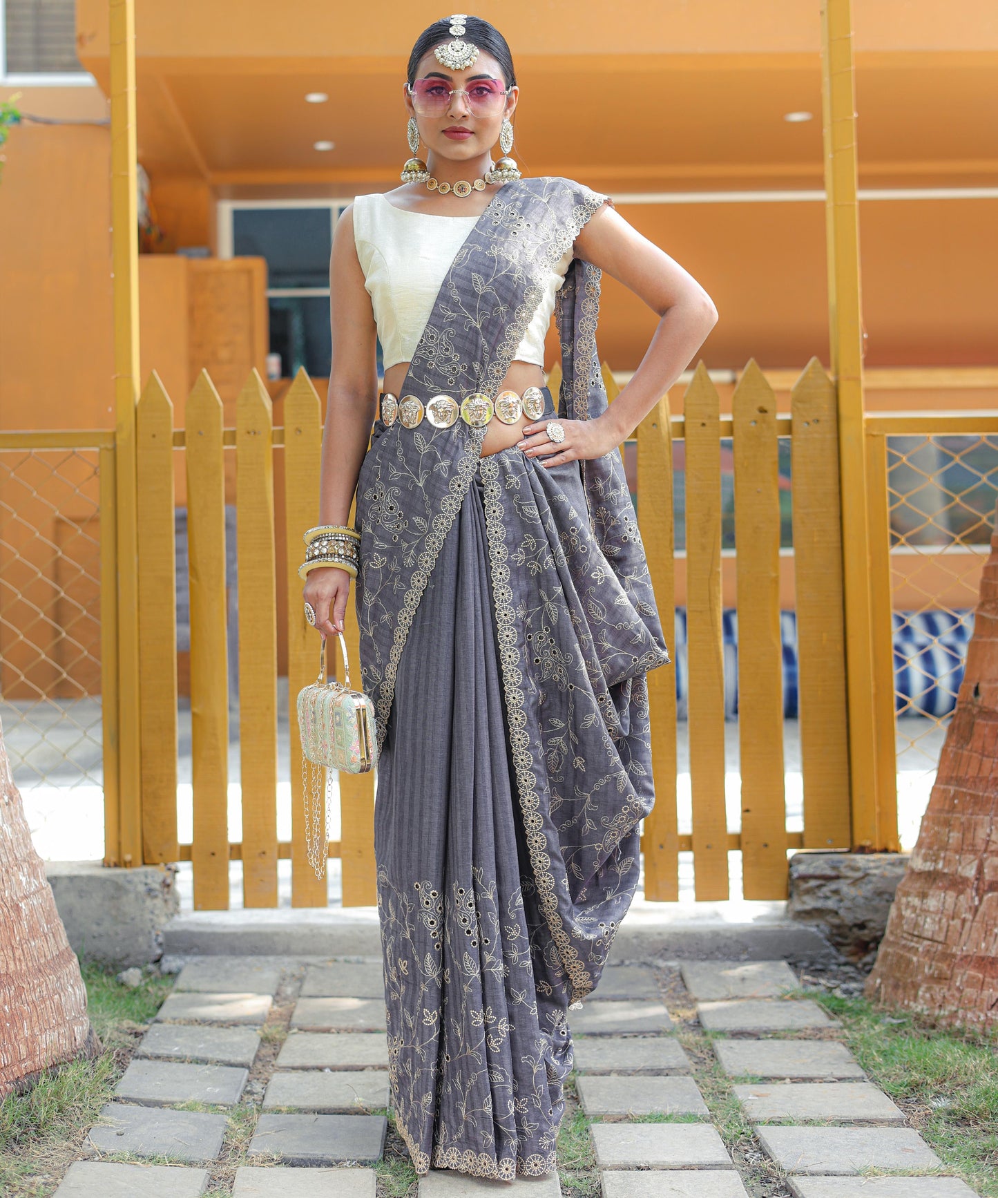Nazzakat - Beautiful Handwork Pure Silk Saree with Floral patterns and Stitched Blouse Options