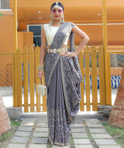 Nazzakat - Beautiful Handwork Pure Silk Saree with Floral patterns and Stitched Blouse Options