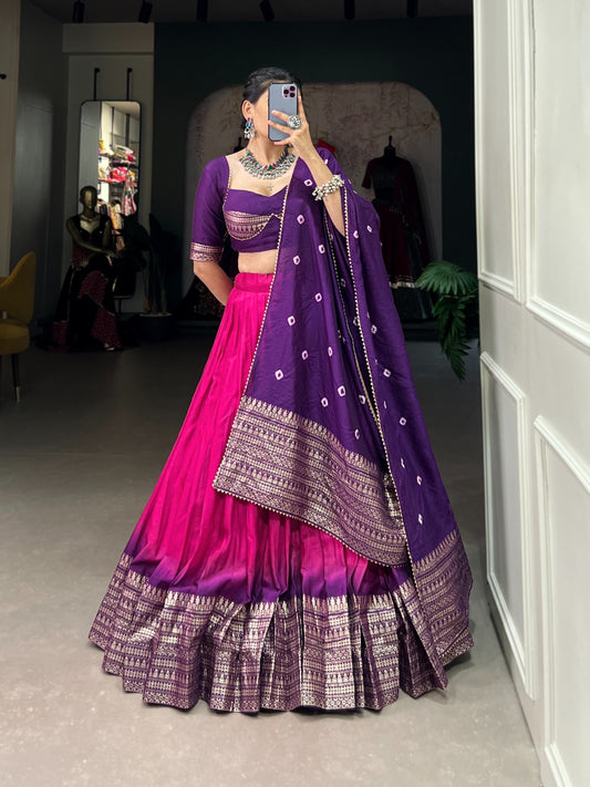 Pink & Purple Beautiful Navratri Chaniya Choli with Bandhani Dupatta