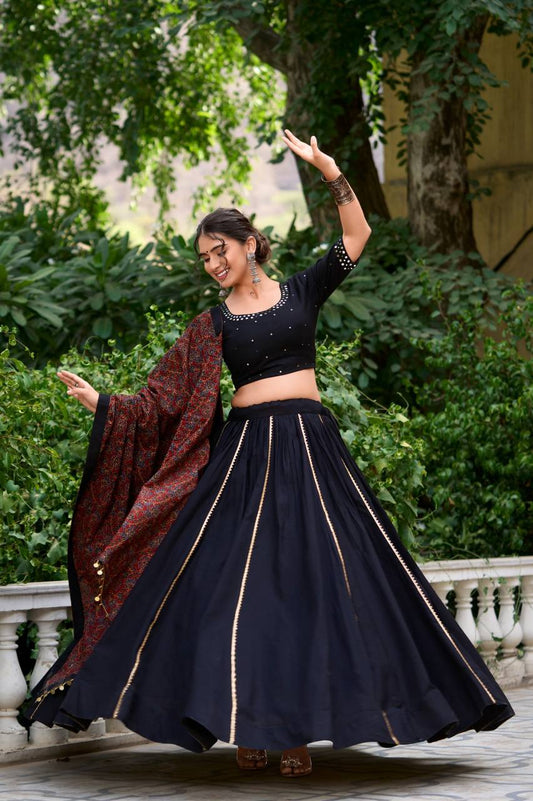 Black Premium Pure cotton Navratri Special Lehenga Choli Fully Stitched