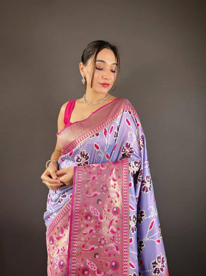 Premium Soft Silk With Rich Patola Weaving and Contast Pallu with Stitched Blouse