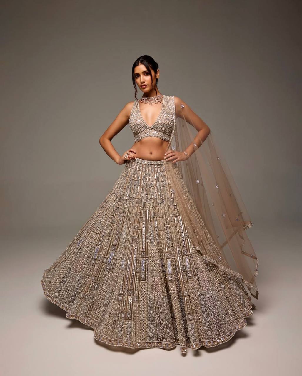 Premium Copper Gold Net Heavy Work Lehenga Fully Stitched